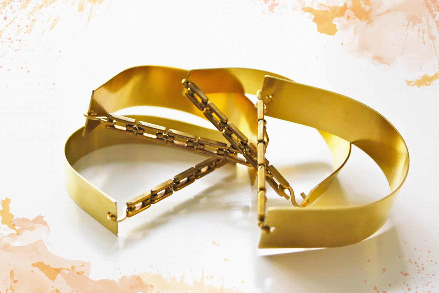 Brass Cuff with Vintage Chain